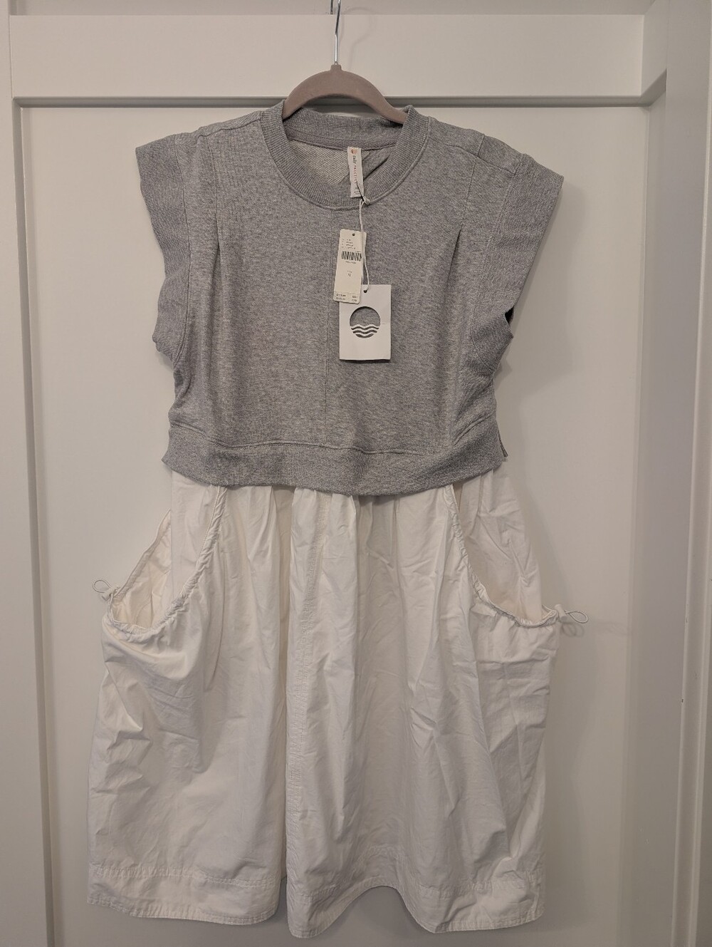 Women’s Cream and Light Gray Sleeveless Sweatshirt Dress - Picture 7 of 7